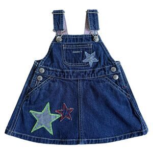 Baby Tommy Hilfiger Bib Dress Demin Jean Stars Pockets Snaps Adjustable Sz 3-6